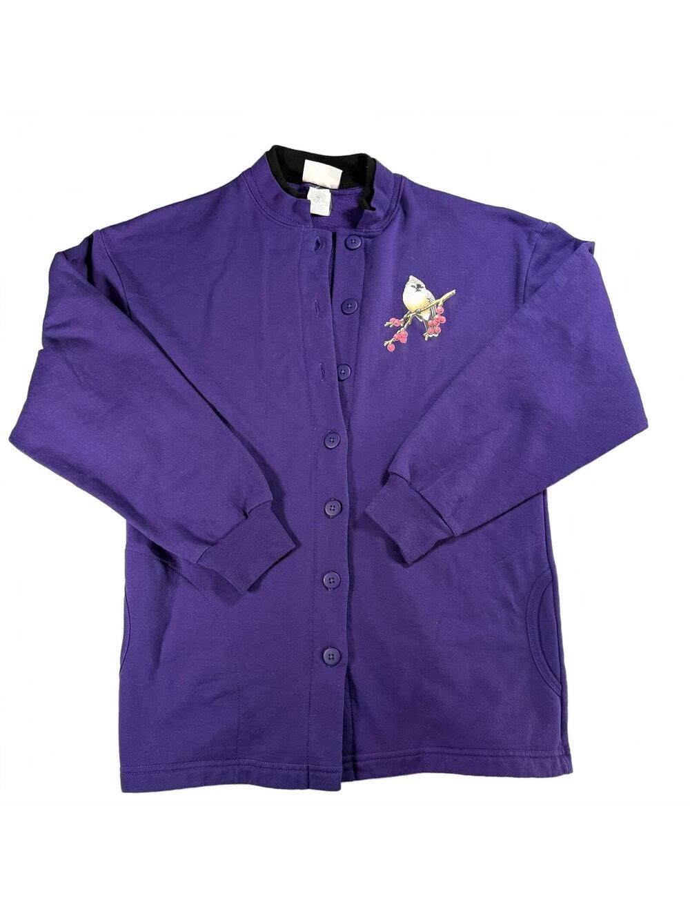 Vintage Day Breeze Grannycore Purple Double Collar Embroidered Sweatshirt Medium